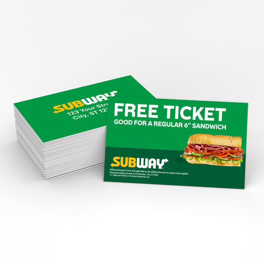 Subway Free Sub Ticket Promo Card
