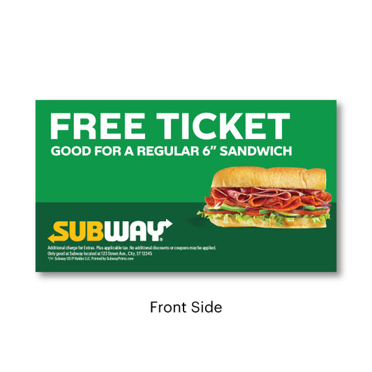 Subway Free Sub Ticket Promo Card