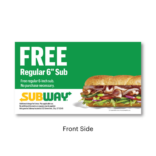 Subway Free 6inch Sub Promo Card