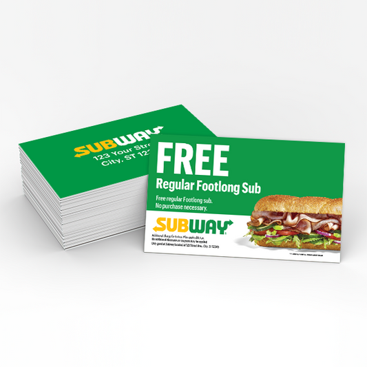 Subway Free Footlong Sub Promo Card