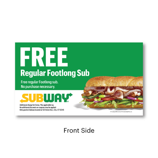 Subway Free Footlong Sub Promo Card