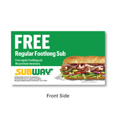 Subway Free Footlong Sub Promo Card