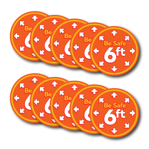 Social Distancing Floor Decals - Orange - Pack of 10