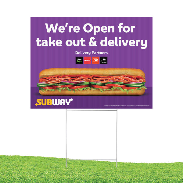 24"x18" Open for Take Out & Delivery Yard Sign